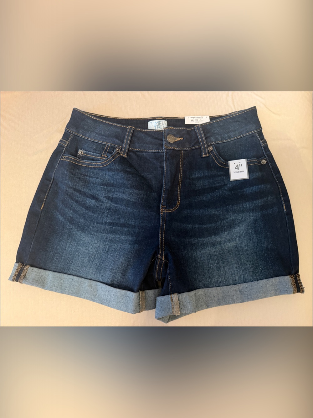 Time and Tru Dark Blue Rolled-Cuff Jean Shorts